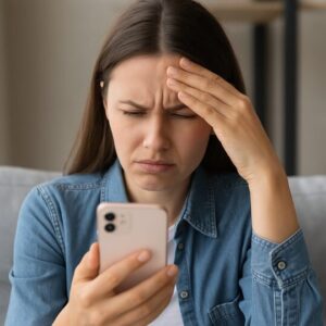 ragazze legge smartphone con difficoltà